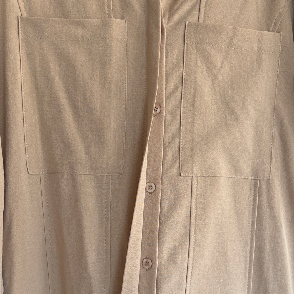 Beige Long Shirt Maxi Dress with Contrast Cuff - Picture 5 of 5